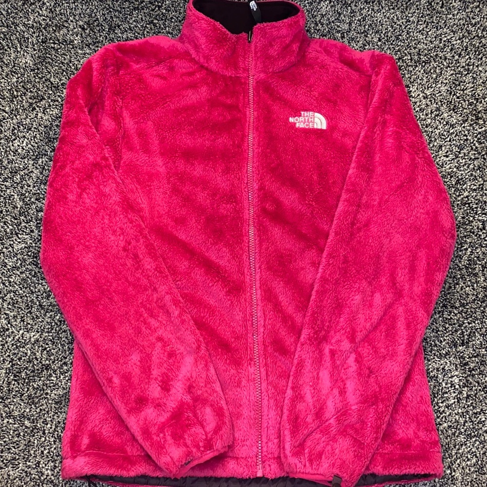 pink north face zip up jacket